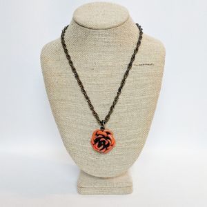 Ollipop Metal Signed Red Rose Pendant Necklace